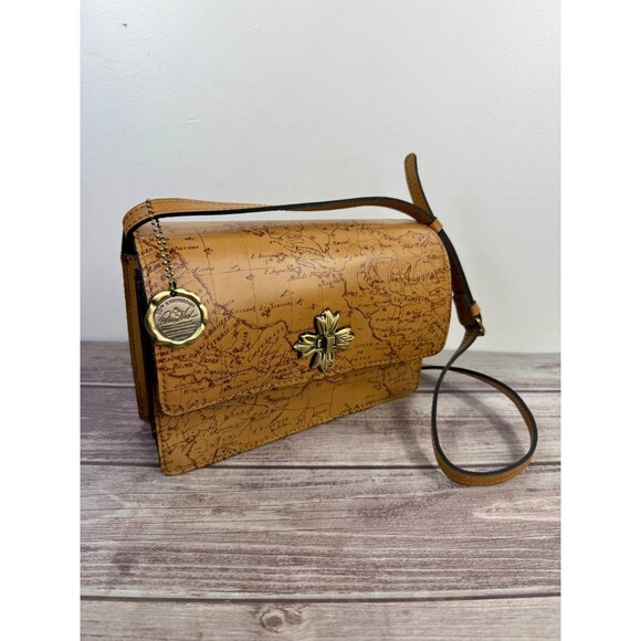 NWT PATRICIA NASH Consilina Floret Biscuit Map Print Leather Crossbody purse - Picture 10 of 17